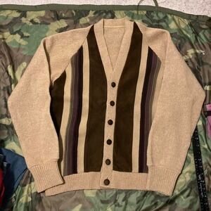 Vintage 70s/80s handmade knit cardigan color block fuzzy size M/20.5